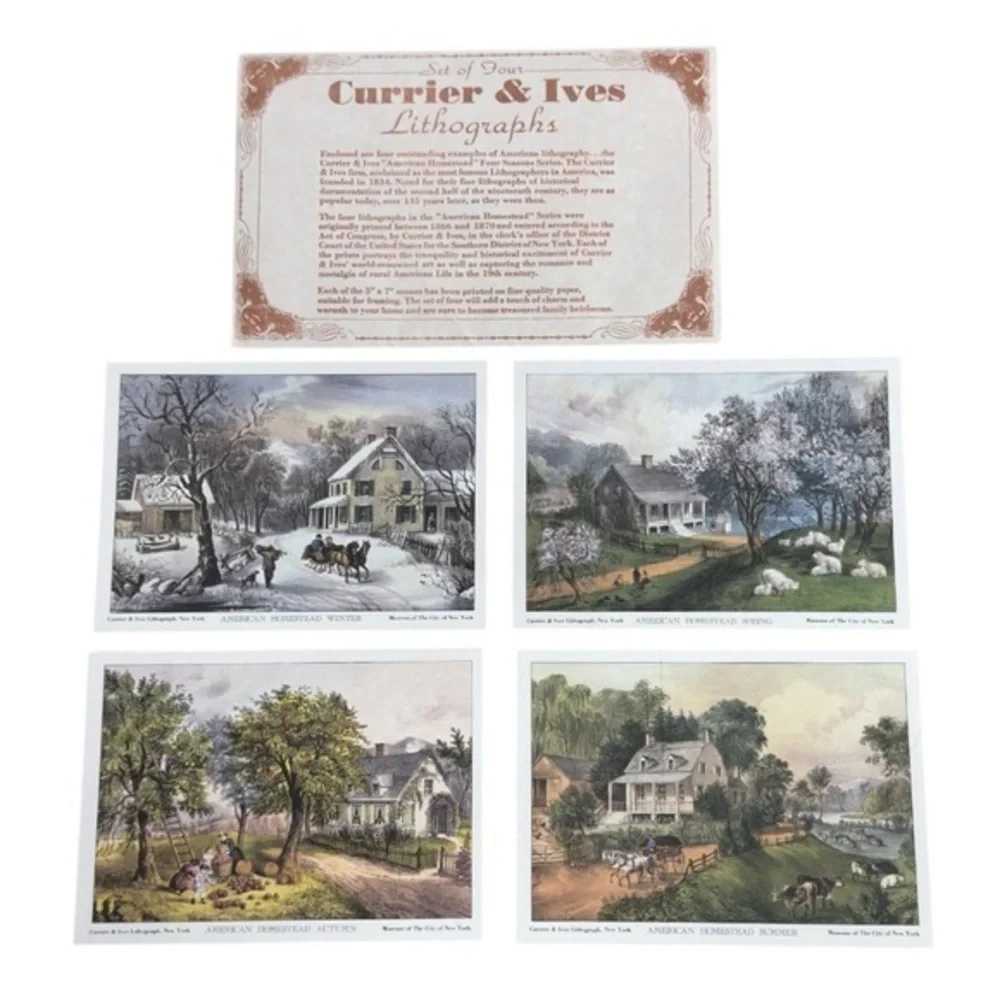 Set of 4 Currier & Ives Lithographs – “American Homestead” Seasons Collection